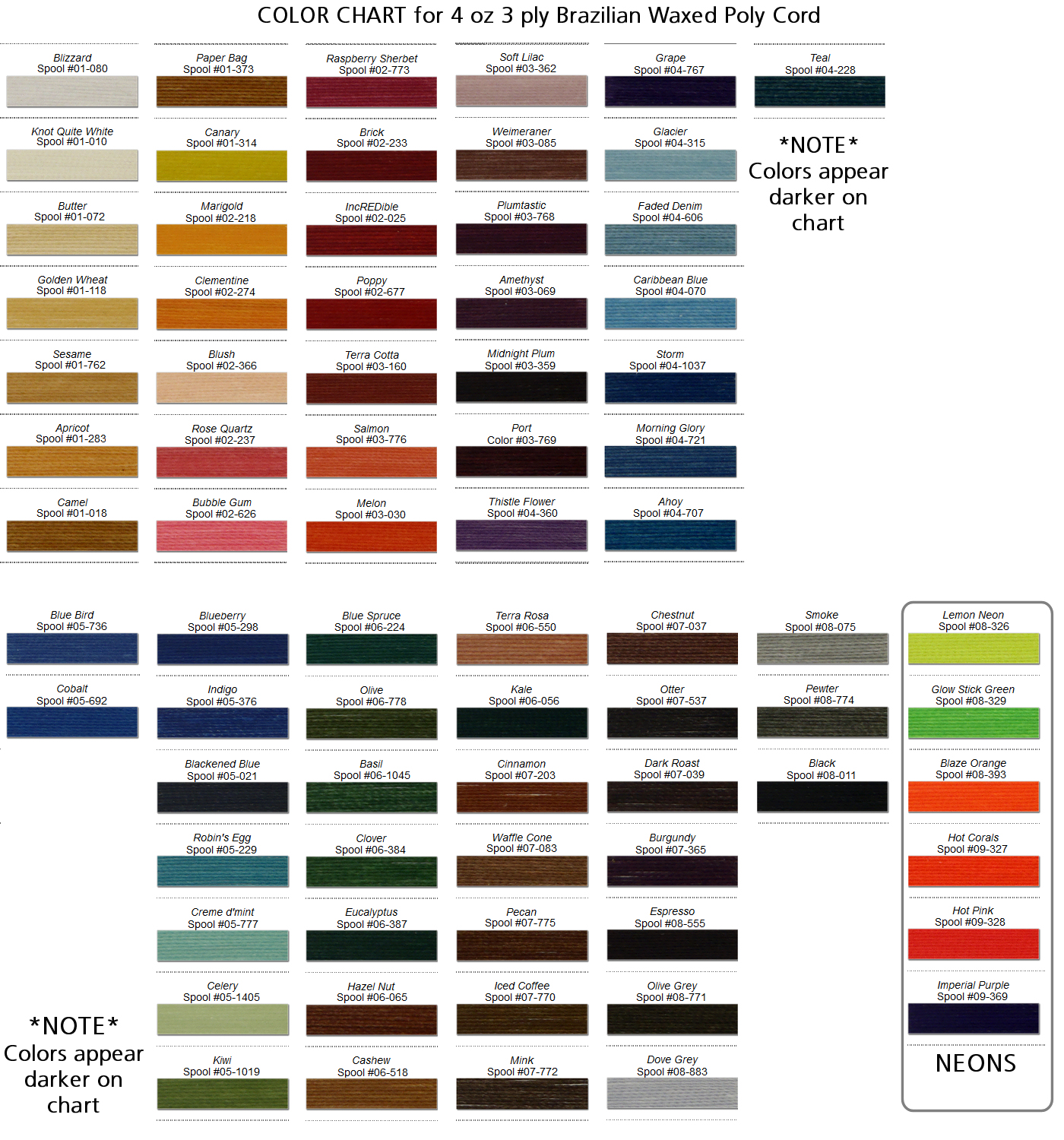 color chart for waxed poly thread